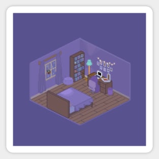 Cozy Purple Pixel Art Bedroom Sticker